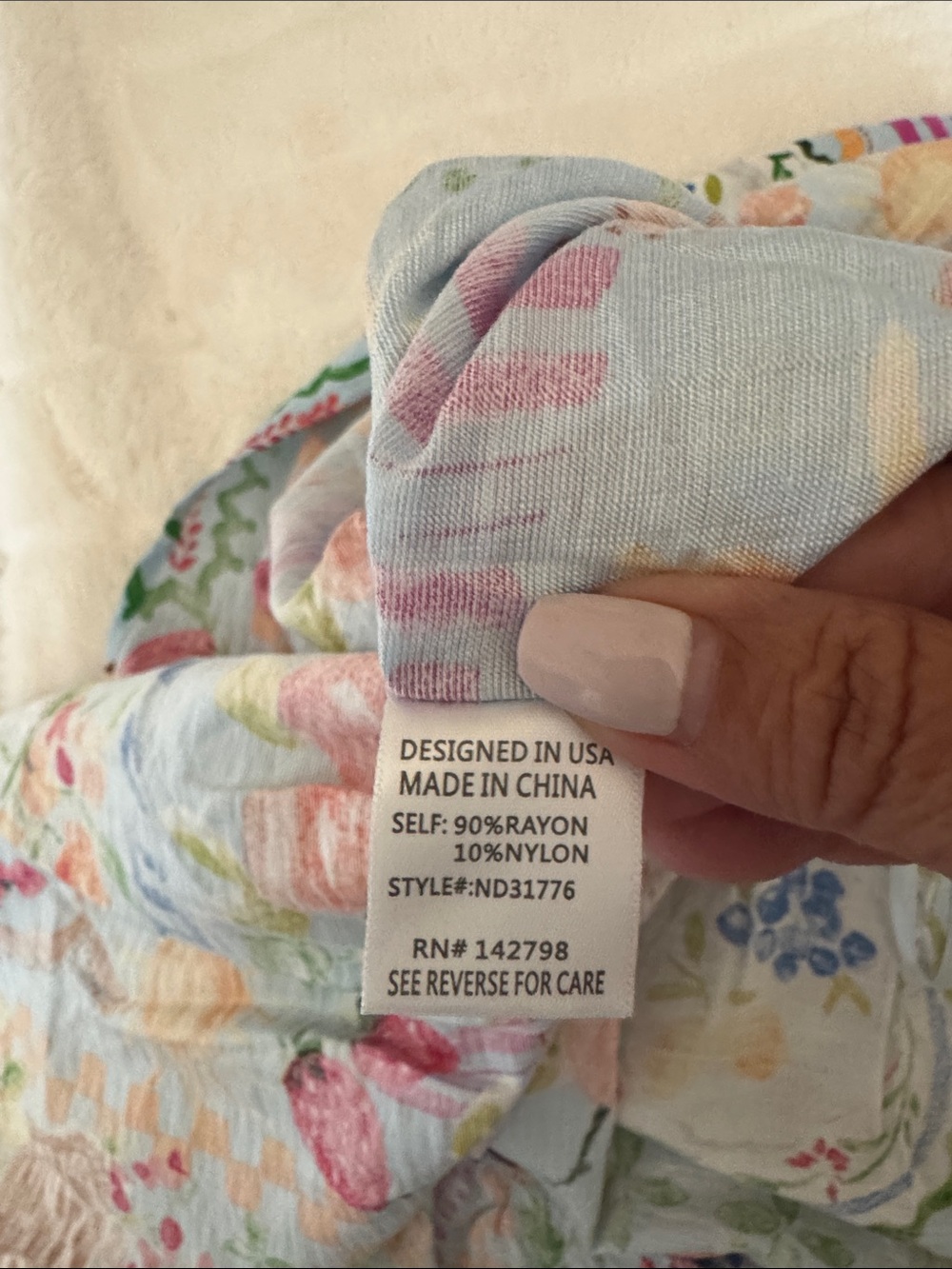 Very J Light Blue Floral & Fruit Print Sundress - Picture 5 of 6